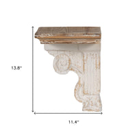 11" X 14" White and Natural Distressed Wood Corbel Style Wall Shelf