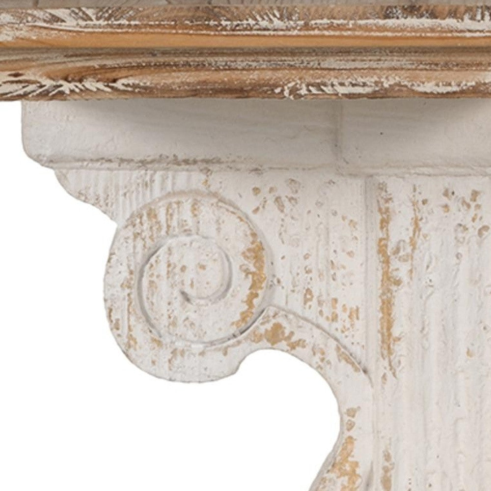 11" X 14" White and Natural Distressed Wood Corbel Style Wall Shelf