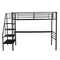 Mod Black Twin Size Metal Loft Bed with Desk and Stairs