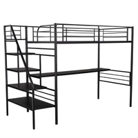 Mod Black Twin Size Metal Loft Bed with Desk and Stairs