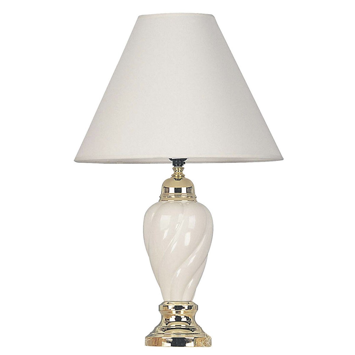 22" White Ceramic Bedside Table Lamp With Off-White Shade