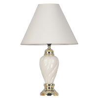 22" White Ceramic Bedside Table Lamp With Off-White Shade