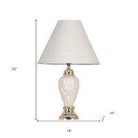 22" White Ceramic Bedside Table Lamp With Off-White Shade