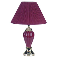 27" Silver Ceramic Bedside Table Lamp With Magenta Empire Shade