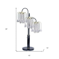 34" Black Metal Three Light Chandelier Table Lamp