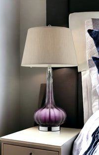 30" Purple Ombre Glass Table Lamp with Beige Shade