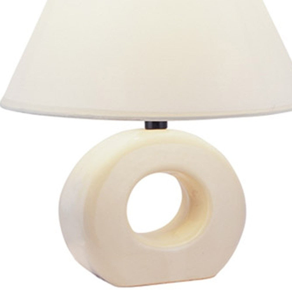 12" Beige Ceramic Bedside Table Lamp With White Empire Shade