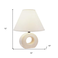 12" Beige Ceramic Bedside Table Lamp With White Empire Shade