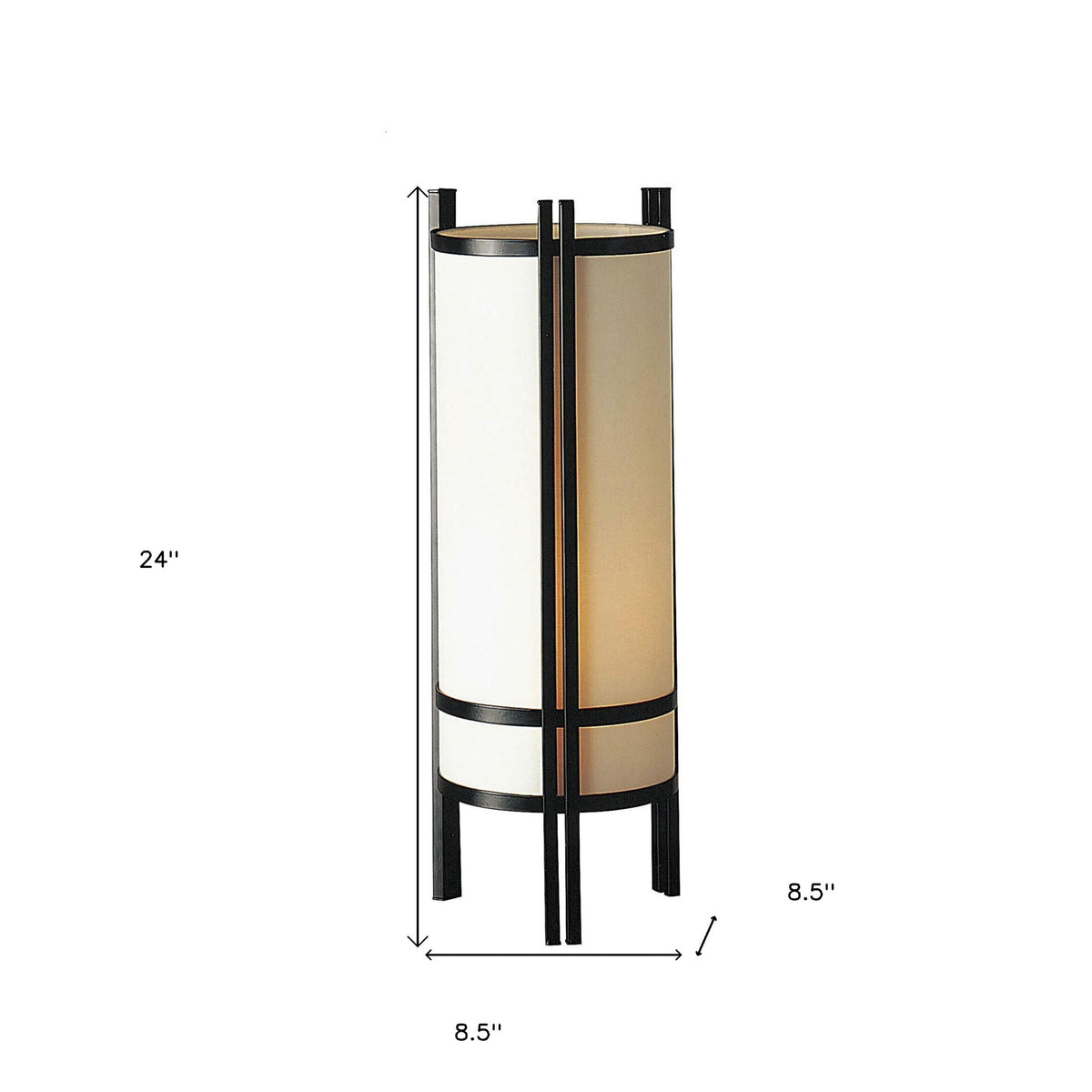 24" Black and Off White Cylinder Bedside Table Lamp