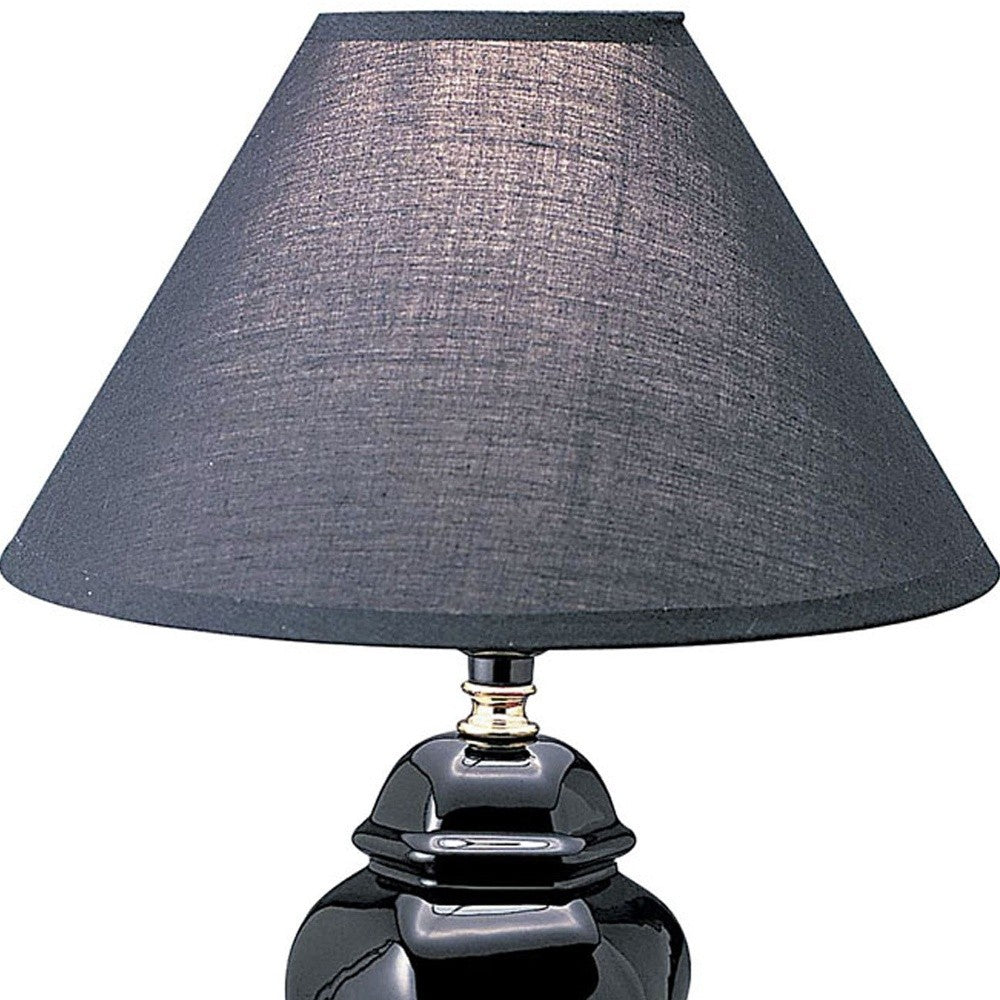 13" Black Ceramic Bedside Table Lamp With Black Shade