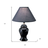 13" Black Ceramic Bedside Table Lamp With Black Shade