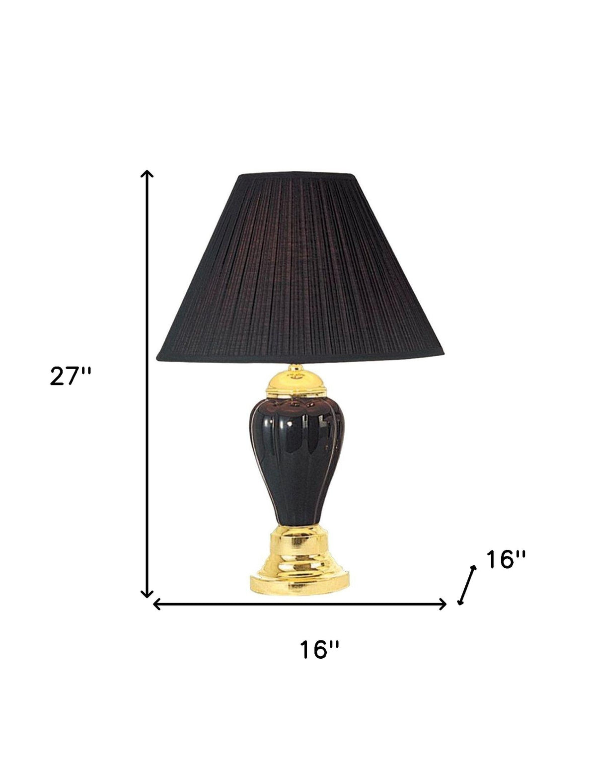 27" Black and Gold Ceramic Urn Table Lamp With Black Empire Shade