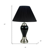 27" Black and Silver Ceramic Urn Table Lamp With Black Empire Shade