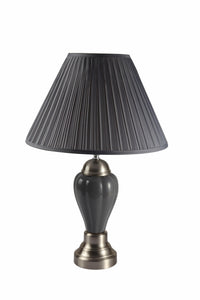 27" Gray and Silver Metal Urn Table Lamp With Gray Empire Shade