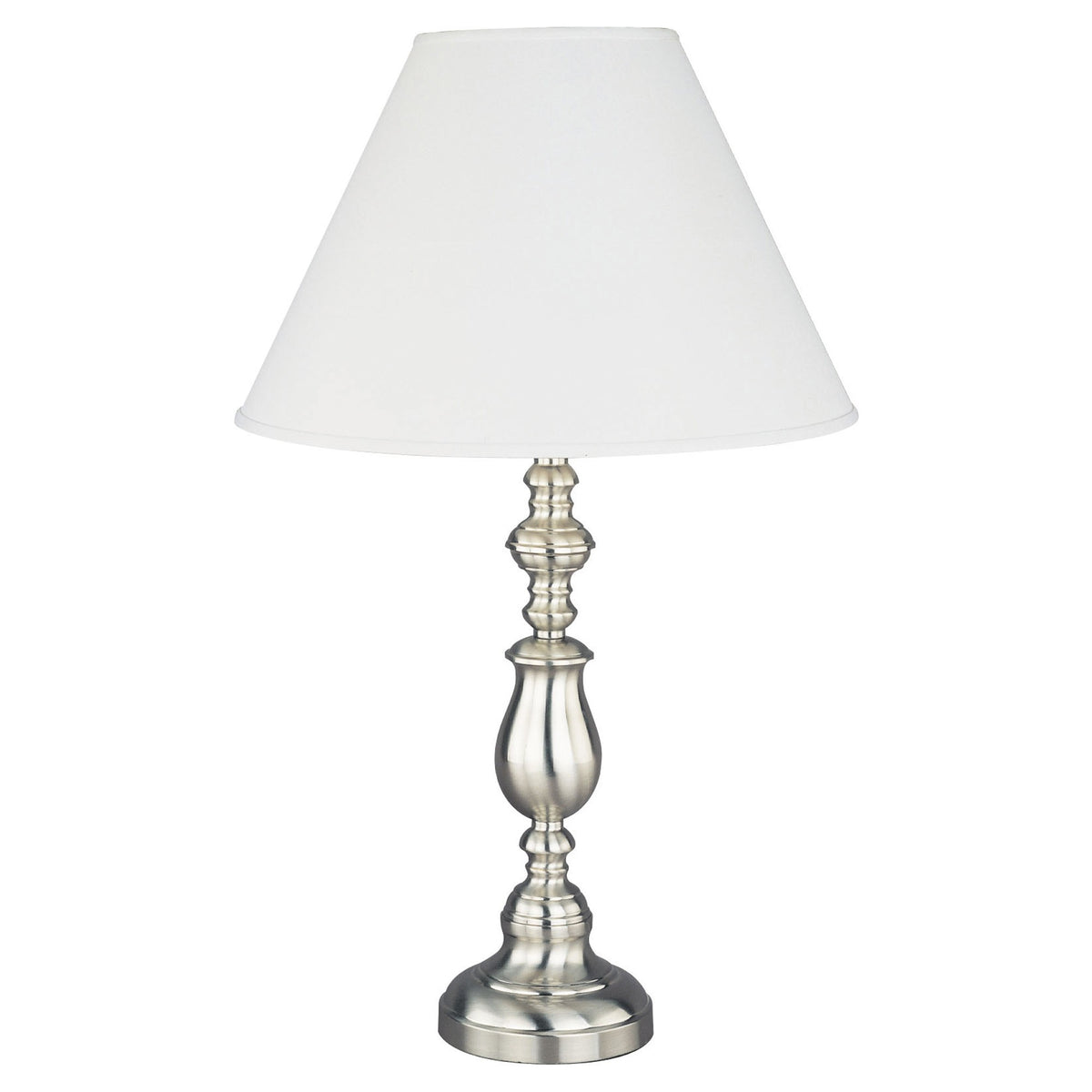 27" Silver Metal Table Lamp With White Classic Empire Shade