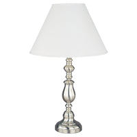 27" Silver Metal Table Lamp With White Classic Empire Shade