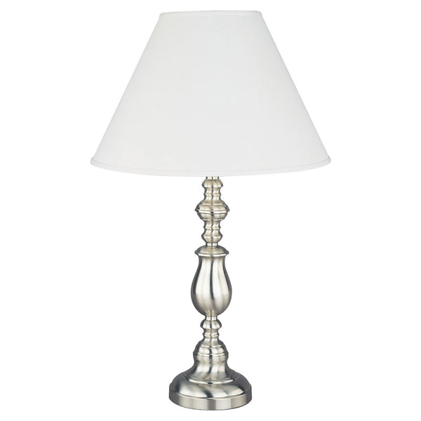 27" Silver Metal Table Lamp With White Classic Empire Shade