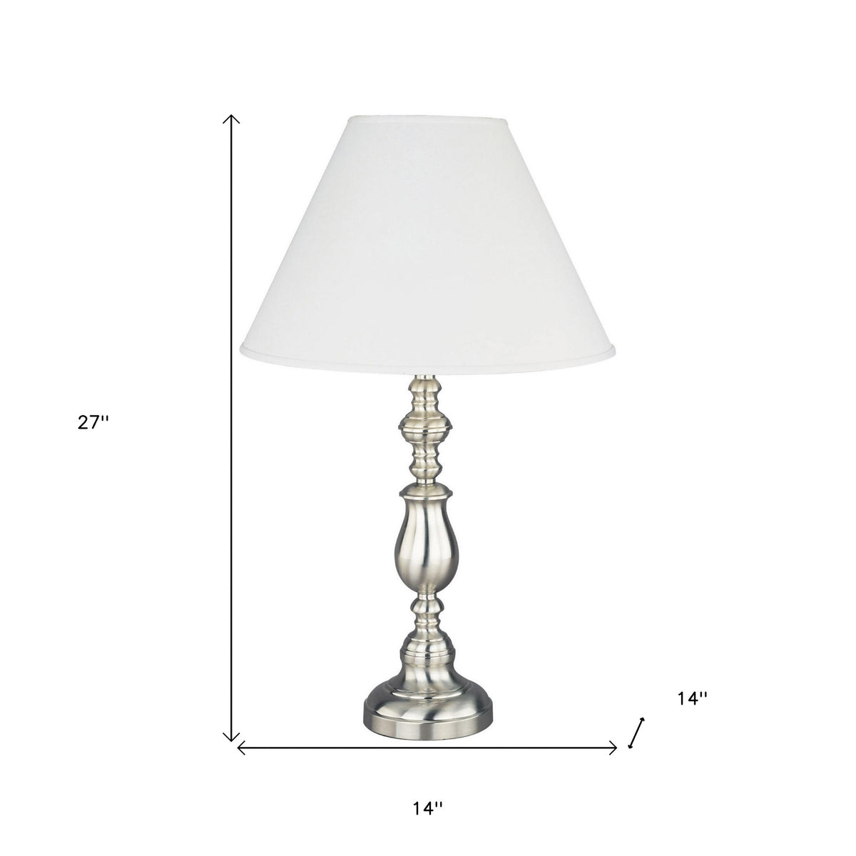 27" Silver Metal Table Lamp With White Classic Empire Shade