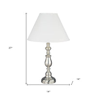 27" Silver Metal Table Lamp With White Classic Empire Shade