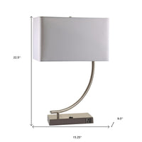 23" Silver Curved Table Lamp With White Rectangle Shade