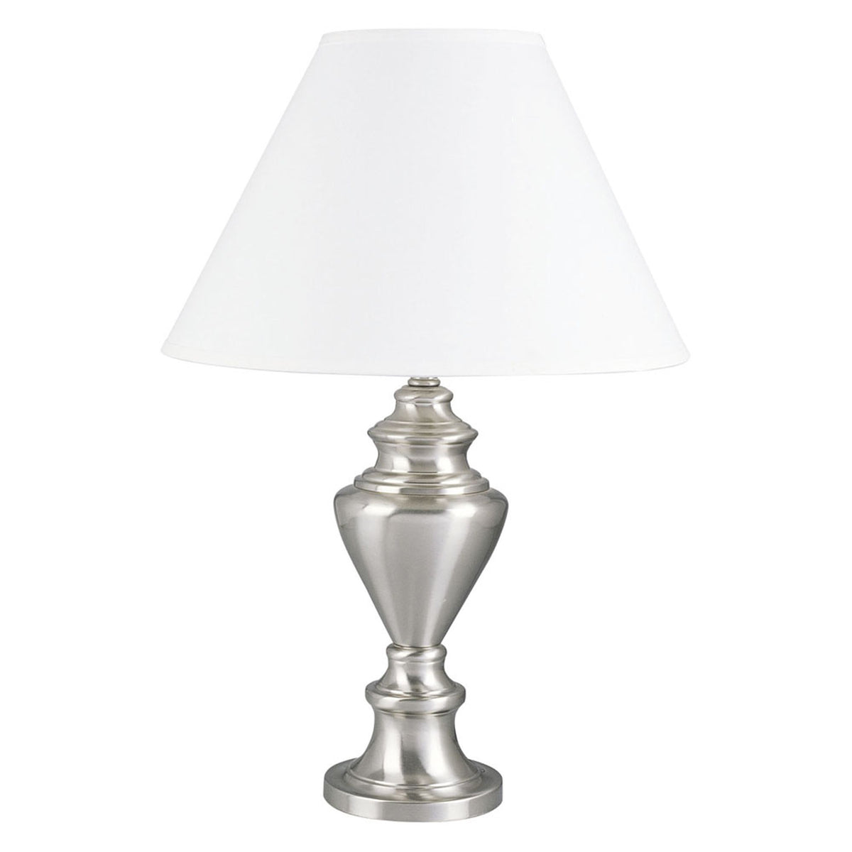 28" Nickel Metal Urn Table Lamp With White Classic Empire Shade