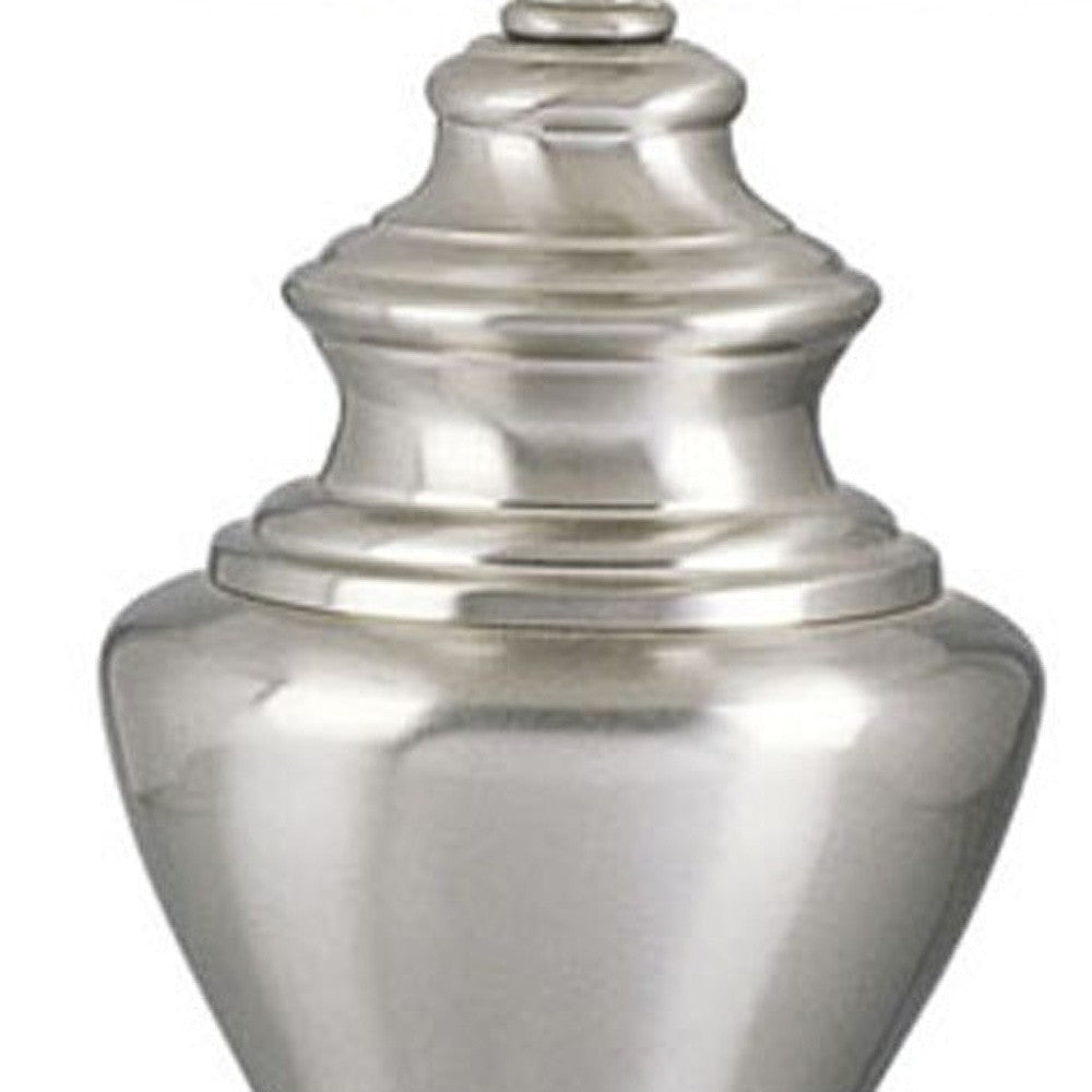 28" Nickel Metal Urn Table Lamp With White Classic Empire Shade