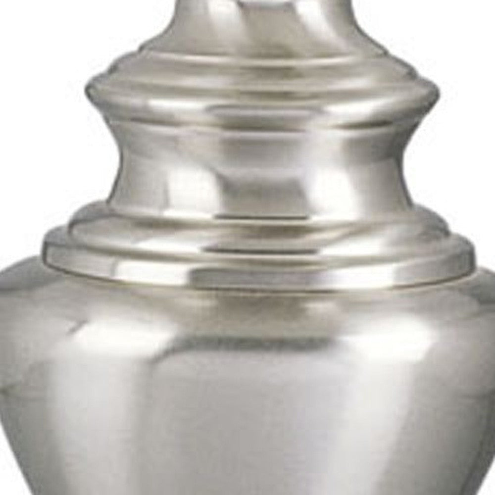 28" Nickel Metal Urn Table Lamp With White Classic Empire Shade