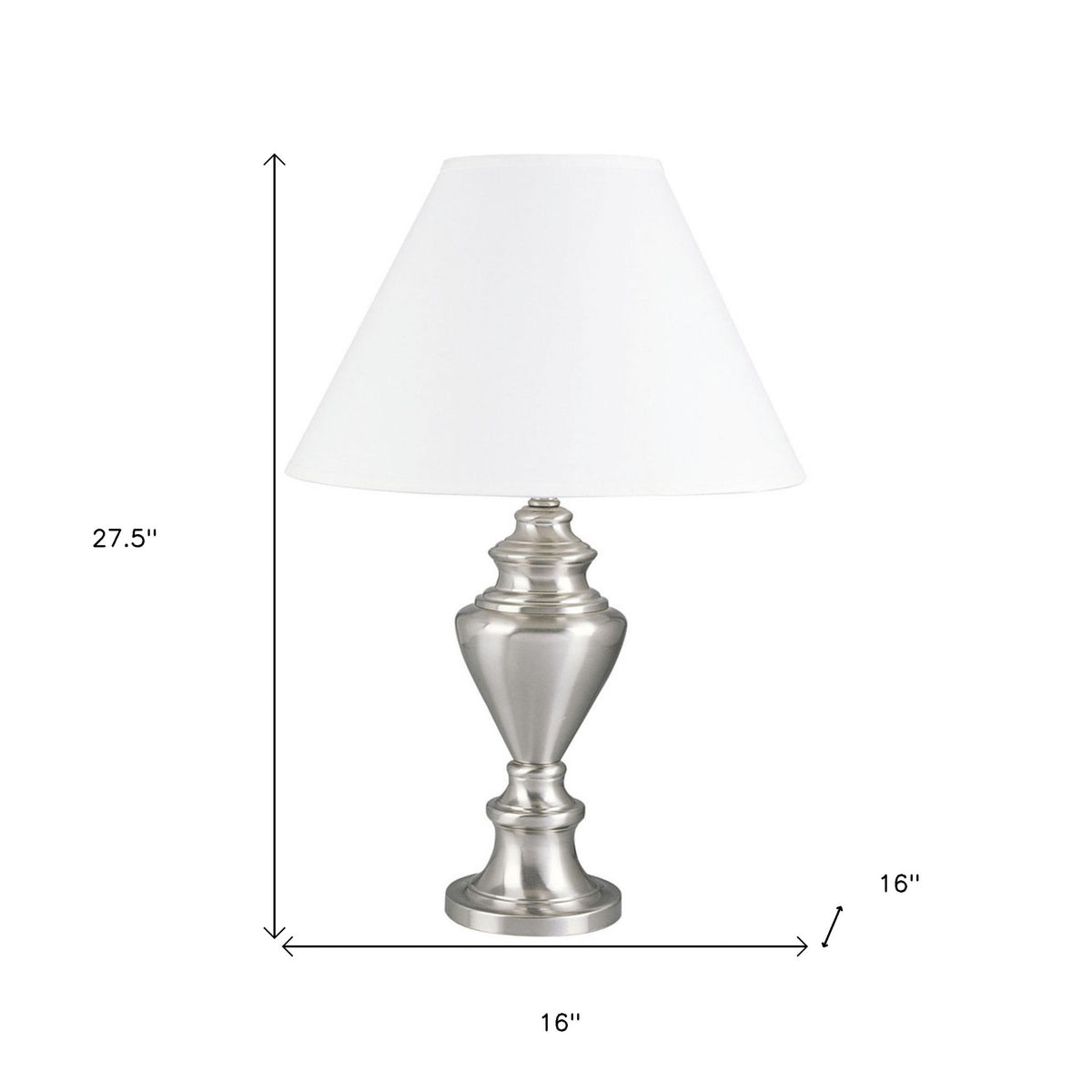 28" Nickel Metal Urn Table Lamp With White Classic Empire Shade