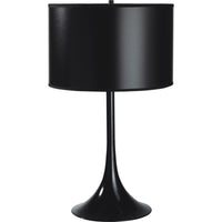 25" Black Minimalist Metal Table Lamp With Black Classic Drum Shade