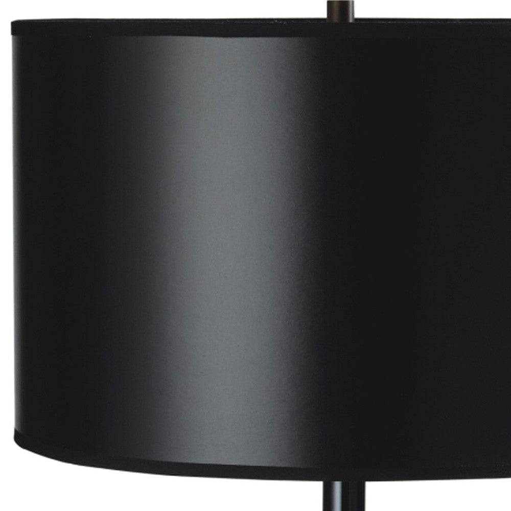 25" Black Minimalist Metal Table Lamp With Black Classic Drum Shade