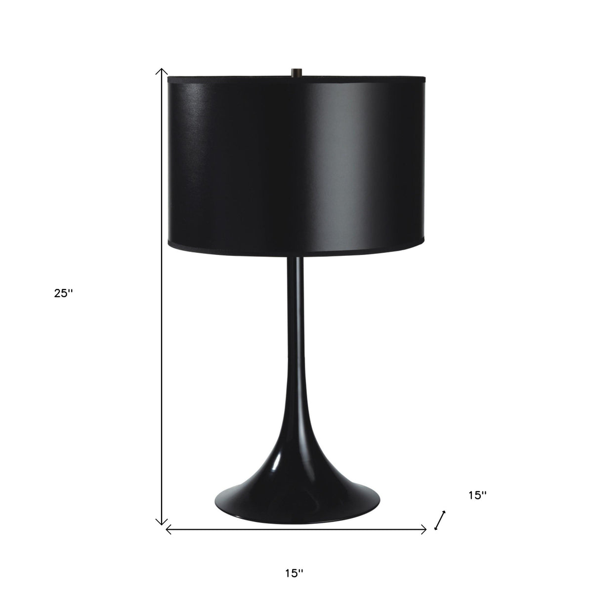 25" Black Minimalist Metal Table Lamp With Black Classic Drum Shade