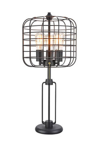 27" Black Metal Industrial Cage Design Three Light Table Lamp