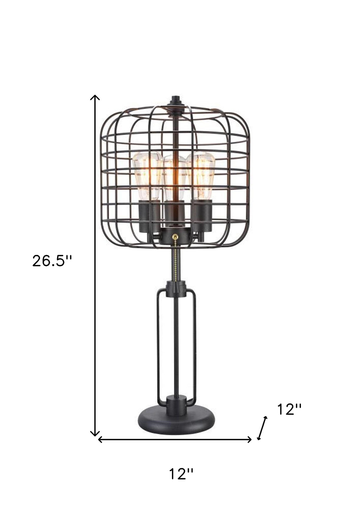 27" Black Metal Industrial Cage Design Three Light Table Lamp