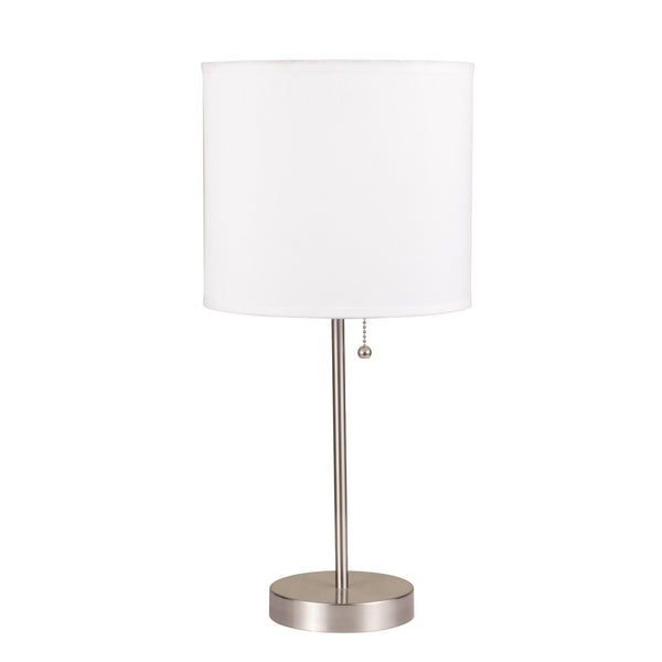 20" Silver Metal Candlestick Table Lamp With White Classic Drum Shade