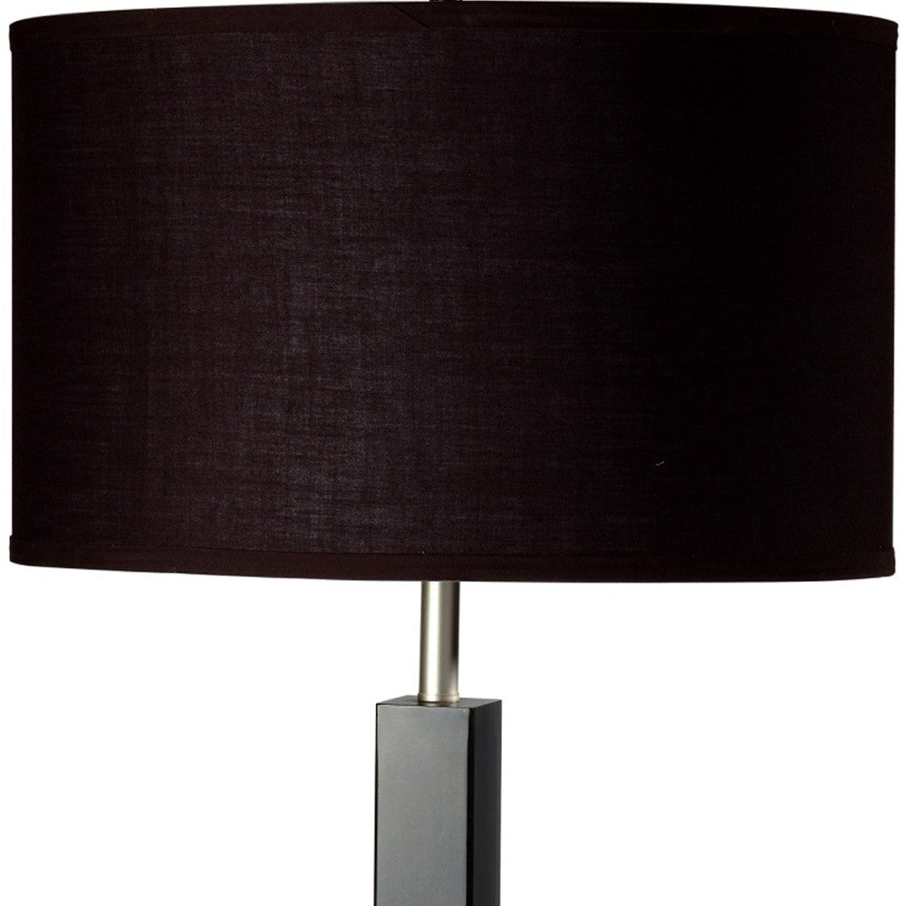 30" Black Polyresin Table Lamp With Brown Classic Drum Shade