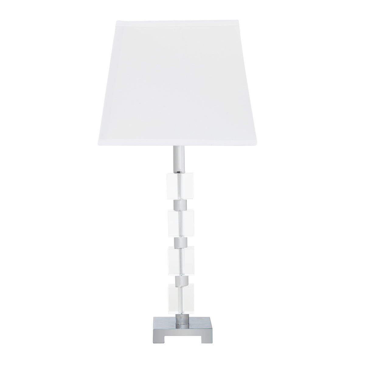 25" Crystal Geo Cubed Table Lamp With White Sharp Corner Square Tapered Shade