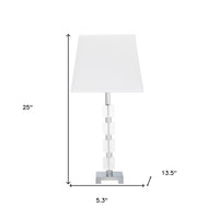 25" Crystal Geo Cubed Table Lamp With White Sharp Corner Square Tapered Shade