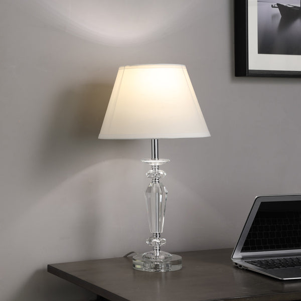 22" Clear Faceted Crystal Table Lamp With White Empire Shade