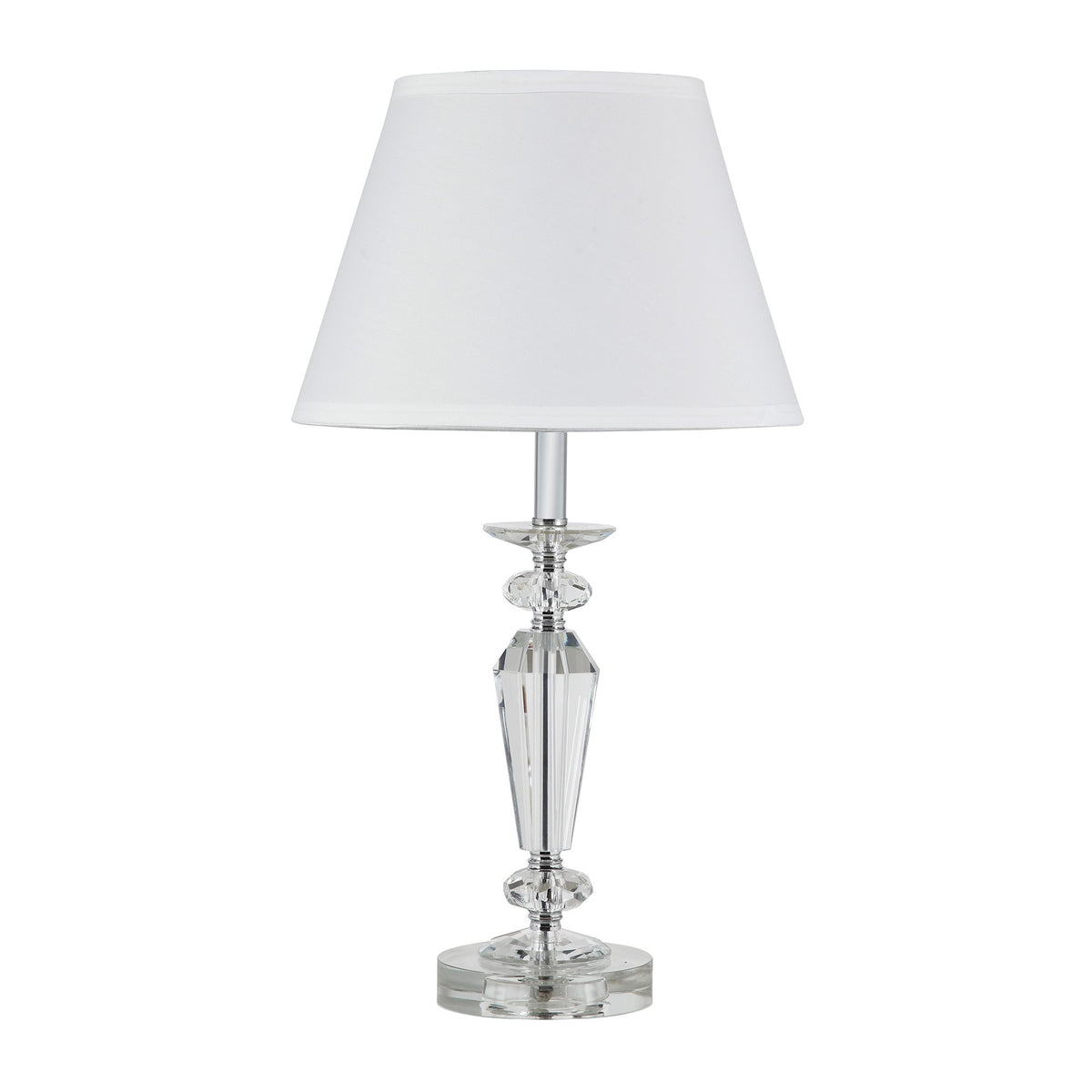 22" Clear Faceted Crystal Table Lamp With White Empire Shade