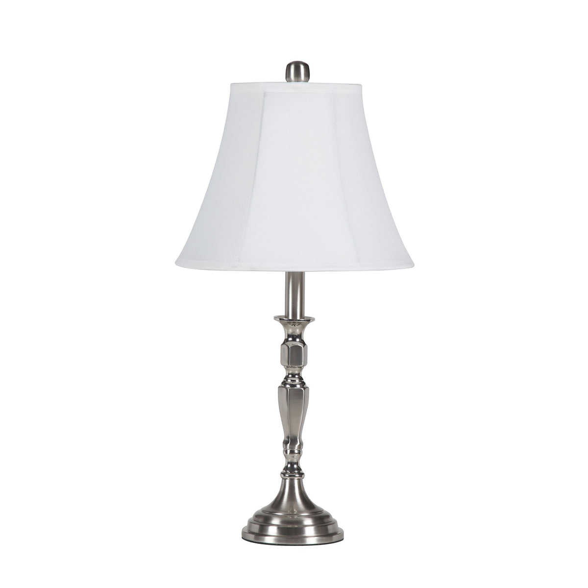 25" Nickel Metal Bedside Table Lamp With White Bell Shade