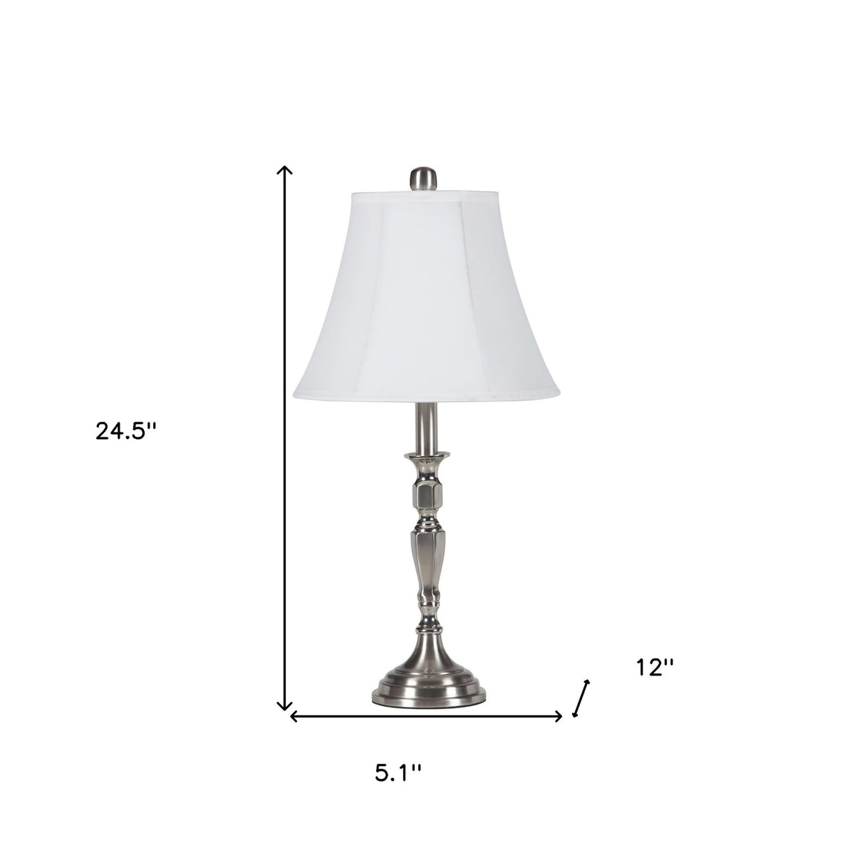 25" Nickel Metal Bedside Table Lamp With White Bell Shade