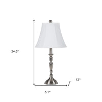 25" Nickel Metal Bedside Table Lamp With White Bell Shade