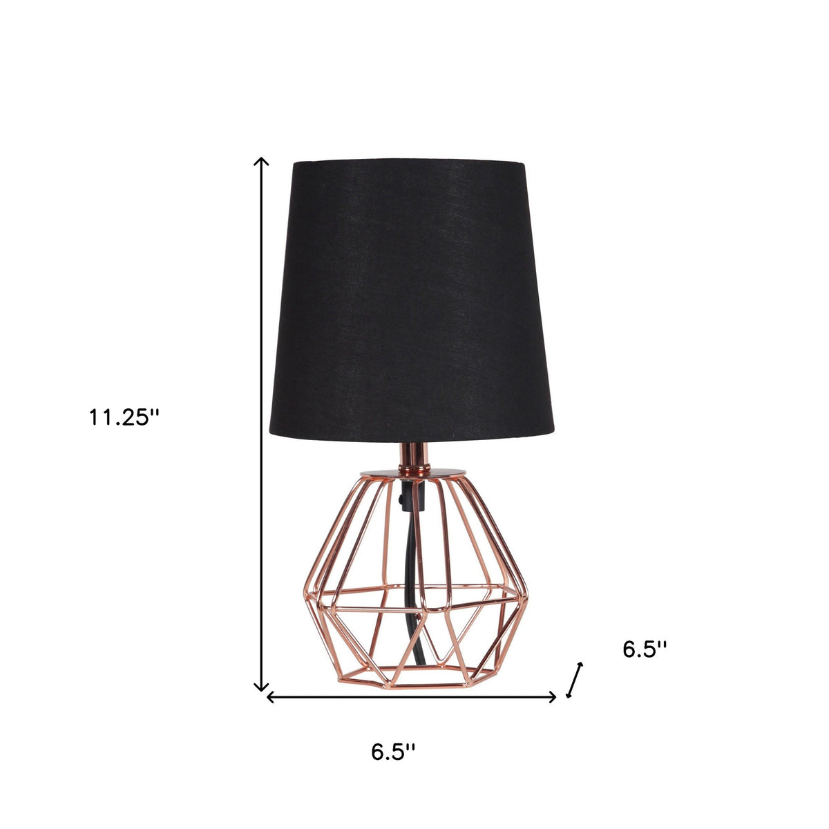 11" Copper Bedside Table Lamp With Black Empire Shade