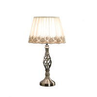 23" Antiqued Brass Metal Table Lamp With White And Brown Classic Empire Shade