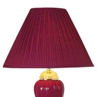 Set Of Three 64" Gold Ceramic Bedside Floor and Table Lamp Set With Red Empire Shade