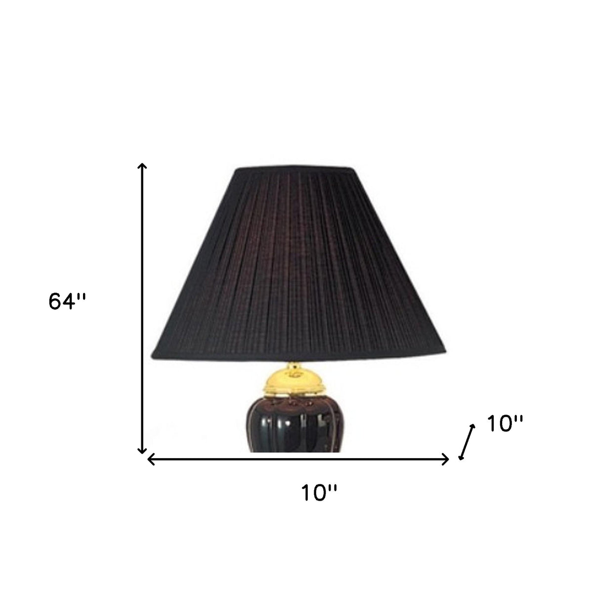 Set Of Three 64" Gold Ceramic Bedside Floor and Table Lamp Set With Black Empire Shade