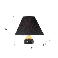 Set Of Three 64" Gold Ceramic Bedside Floor and Table Lamp Set With Black Empire Shade