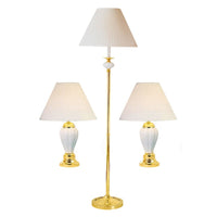 Set Of Three 64" Gold Ceramic Bedside Floor and Table Lamp Set With Black Empire Shade