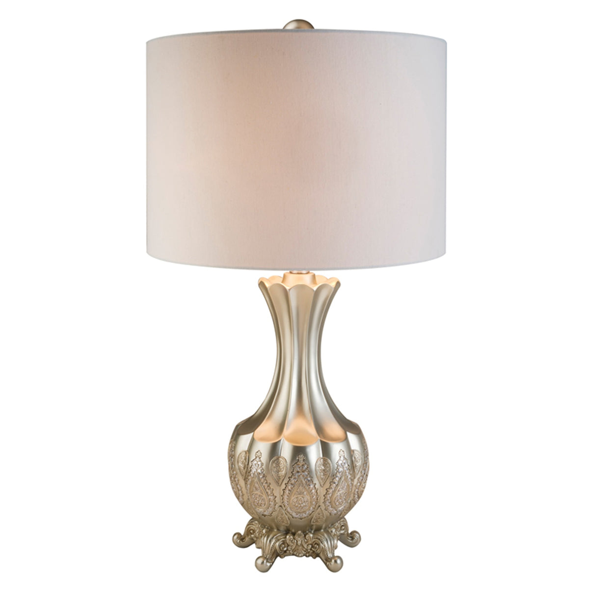 Elegant Silver Table Lamp With White Linen Lamp Shade