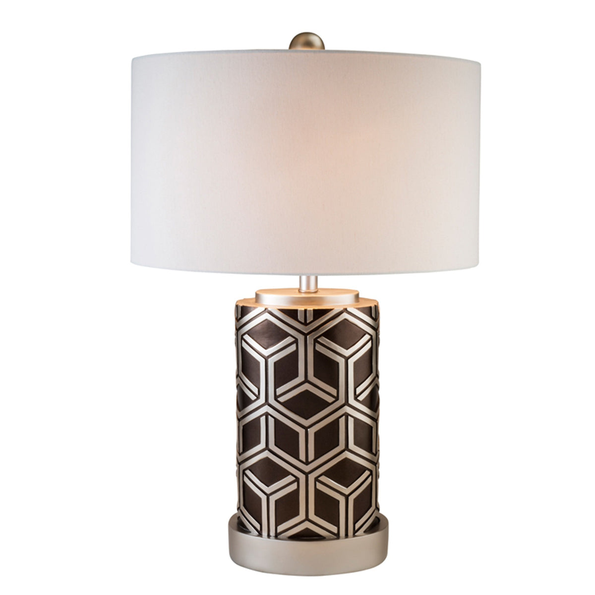 Deep Brown and Silver Geo Weave Table Lamp